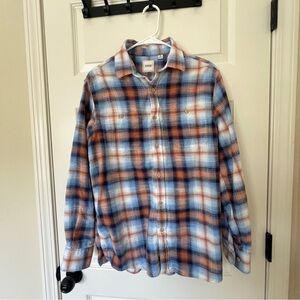 ROWM Casual Plaid Button Down Shirt in Blue and Orange